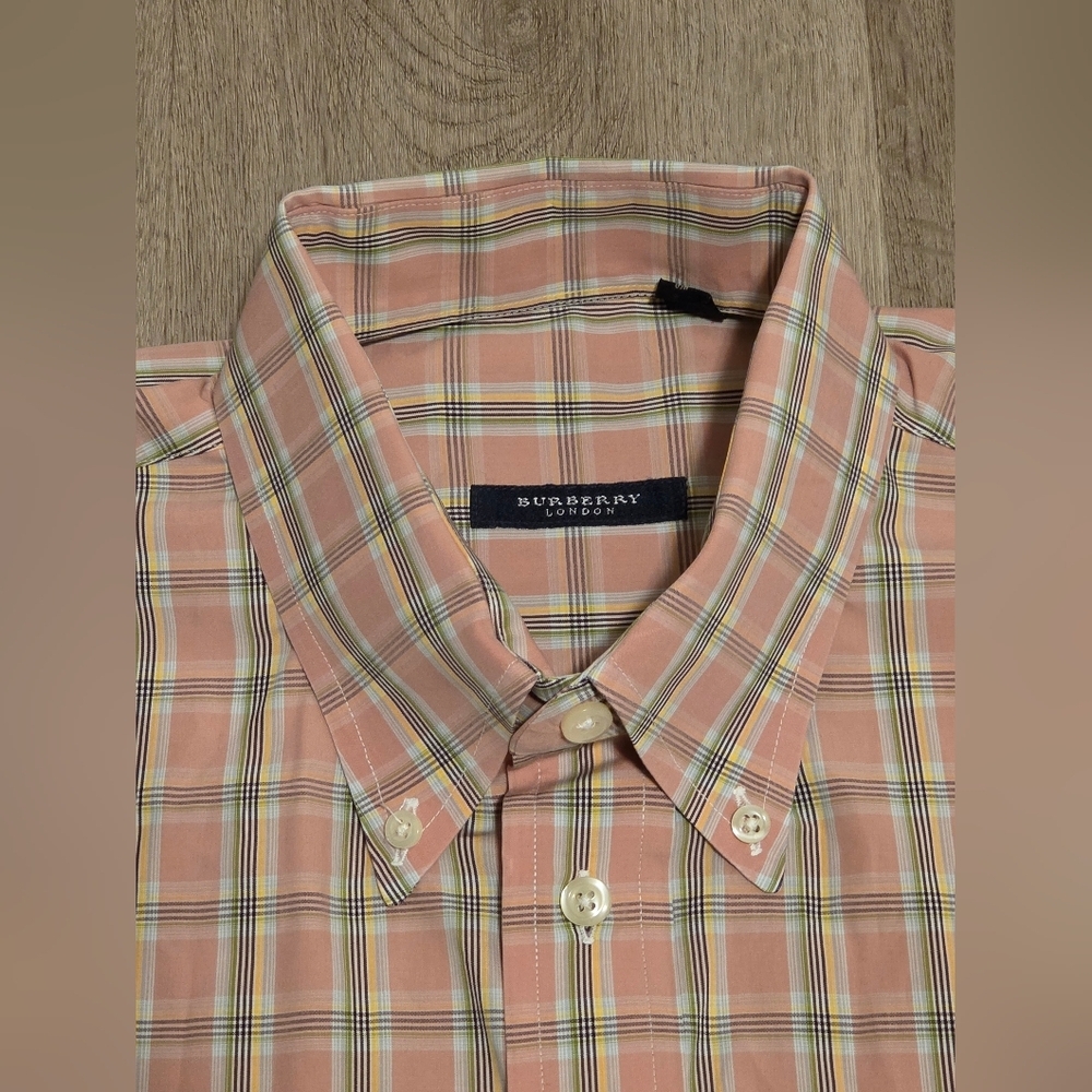 Burberry Pink Plaid Button Down Dress Shirt
